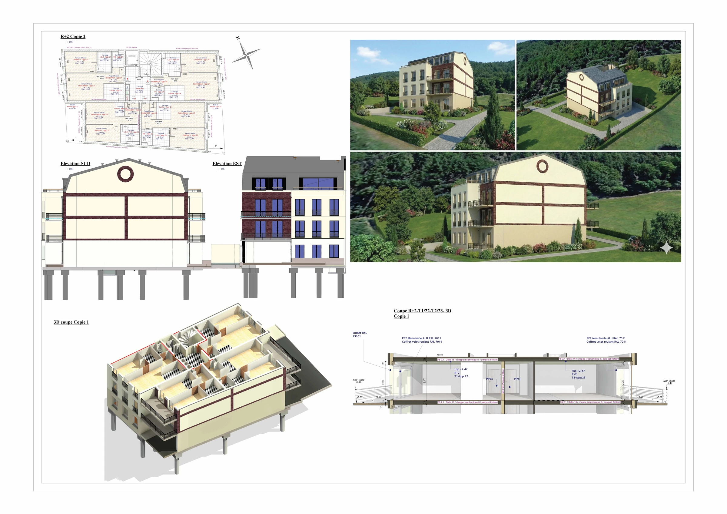 Vue 3D de l'immeuble collectif R+2