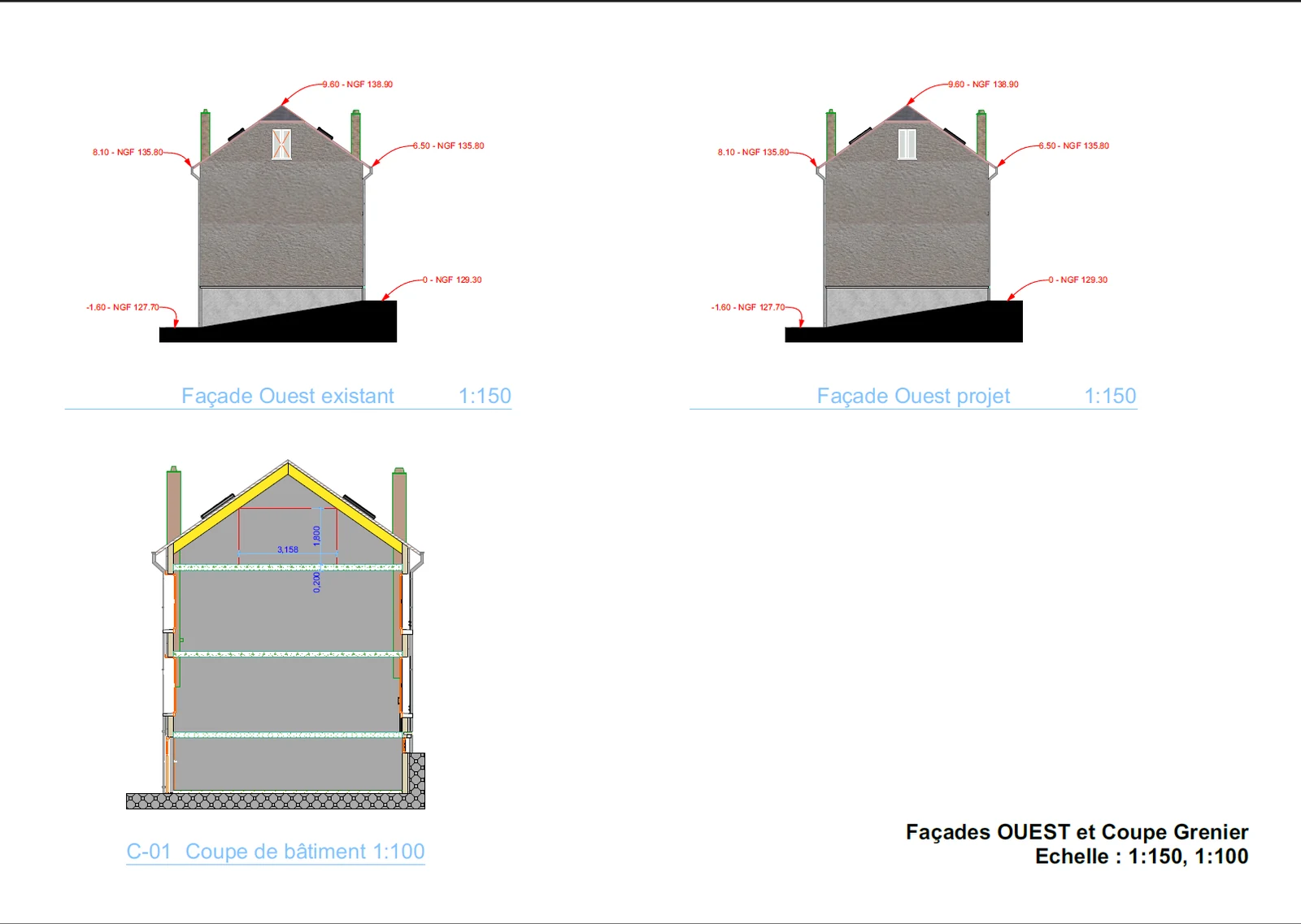 Façades Ouest et coupe — Velux immeuble